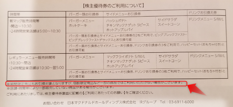 マクドナルド株式優待券では数量限定商品（ギガビッグマック）は駄目