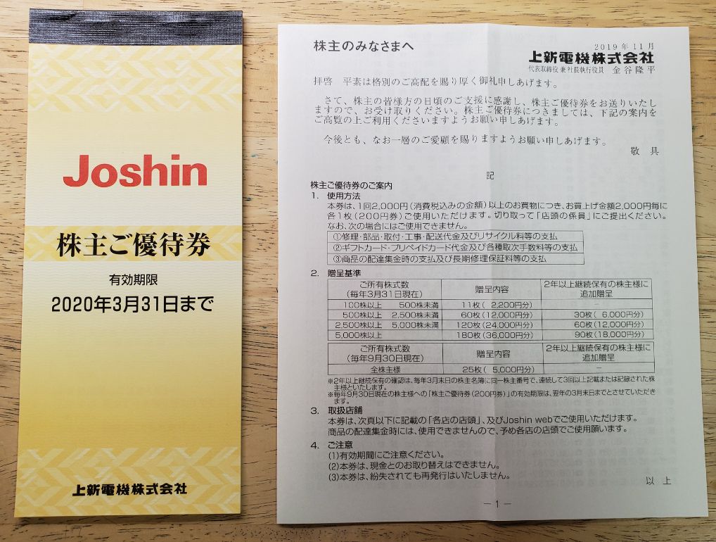 ジョーシン株主優待】SBIネオモバイル証券で上新電機1株（約2,000円 ...