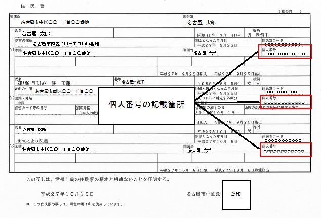 記載 マイ の 票 ナンバー 住民